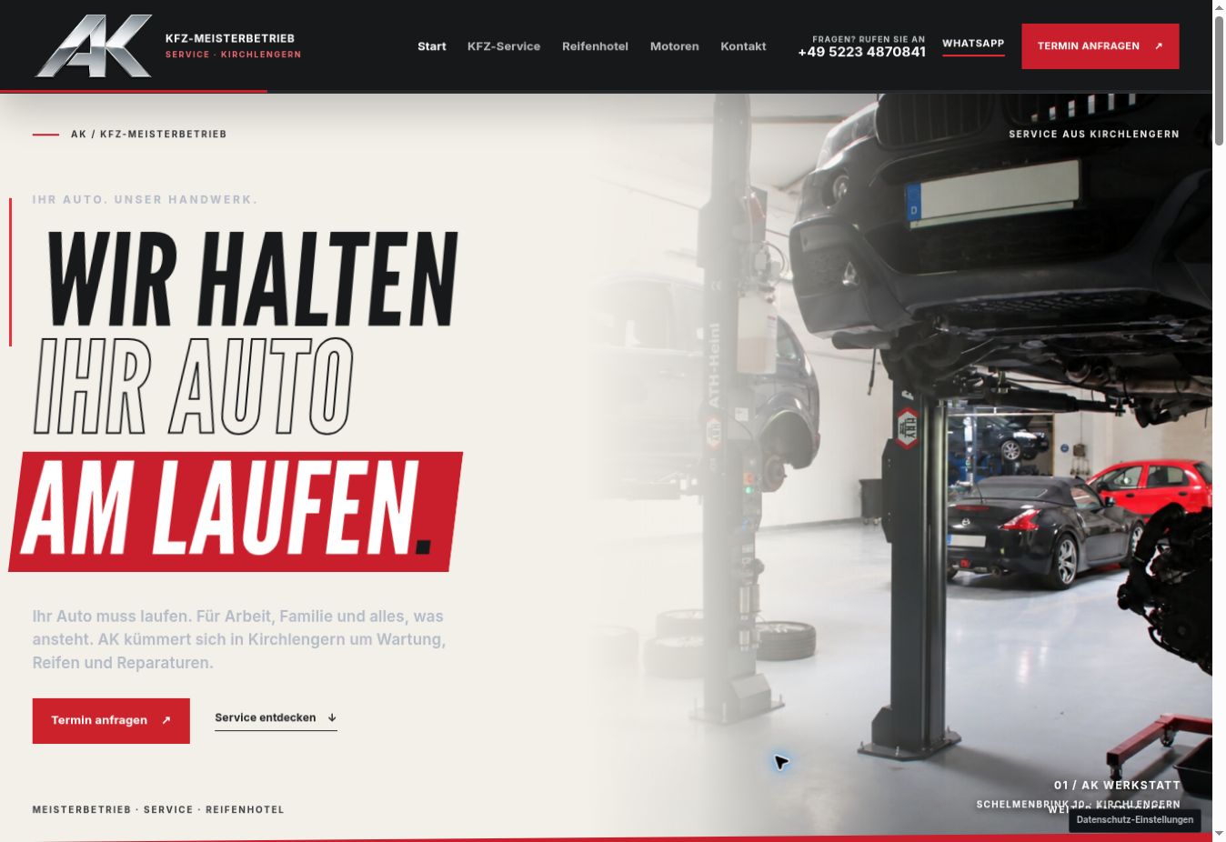 Screenshot der Website von AK Motorentechnik